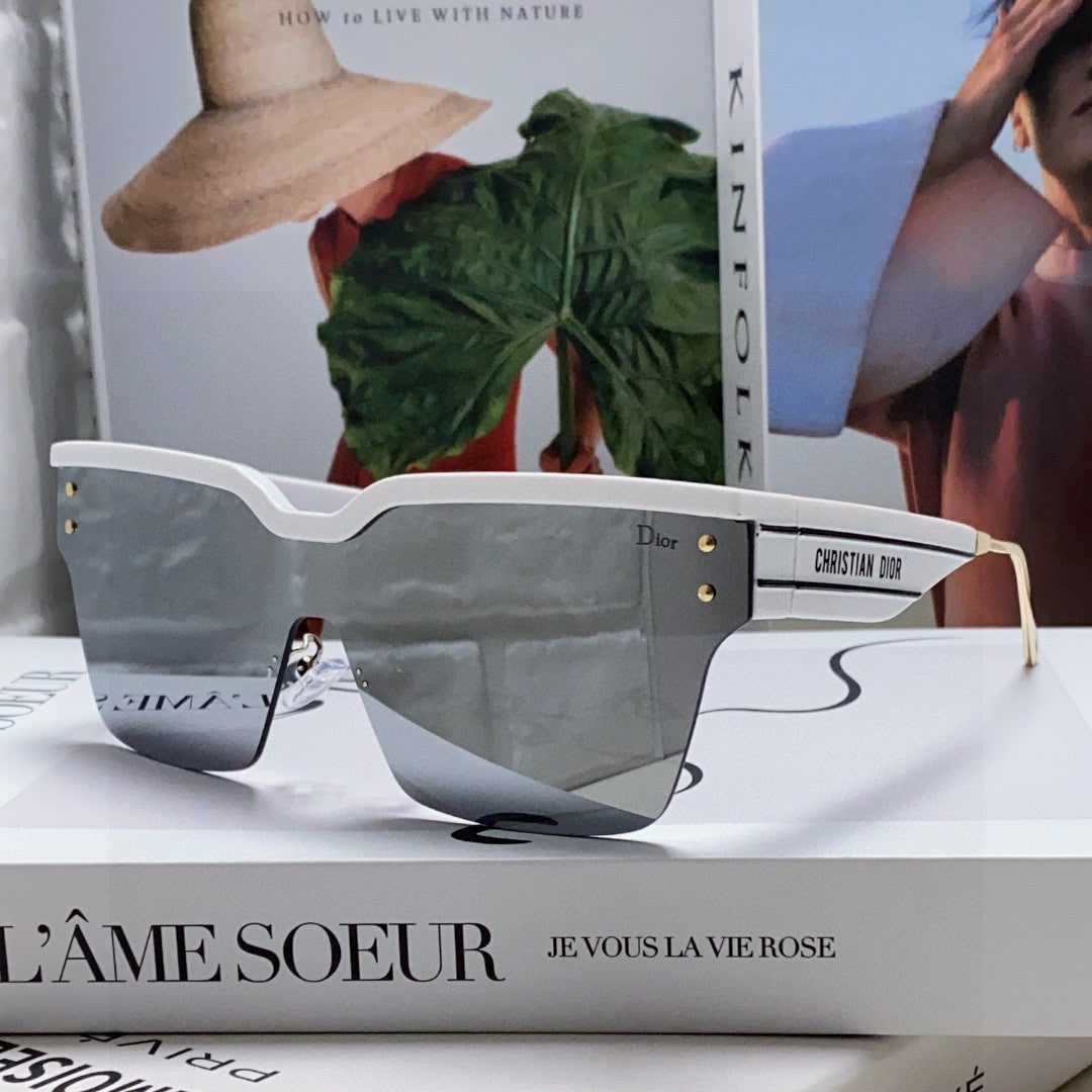 OBLIQUE SUNGLASS 571600 IN WHITE METAL BLACK MIRROR LENSES