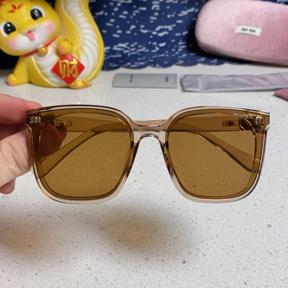 GLIMPSE SQUARE SUNGLASSES 554613 IN BROWN CLEAR ACETATE