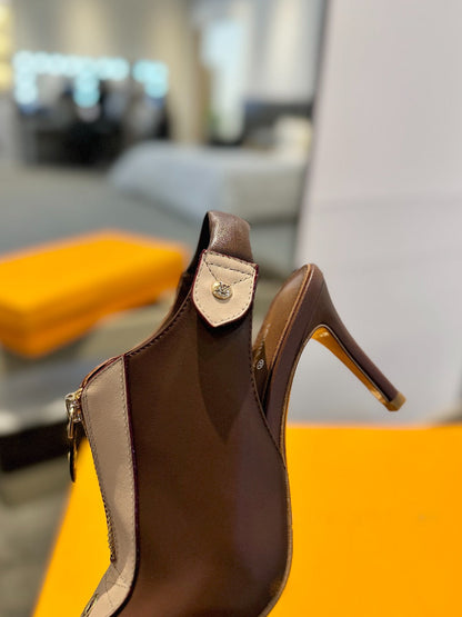 ALLURE HIGH 8 CM SLINGBACK IN CHOCOLATE MIX SAND BROWN CALFSKIN