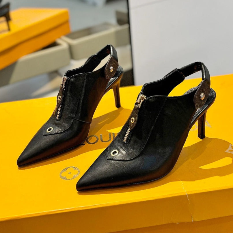 ALLURE HIGH 8 CM SLINGBACK IN BLACK CALFSKIN