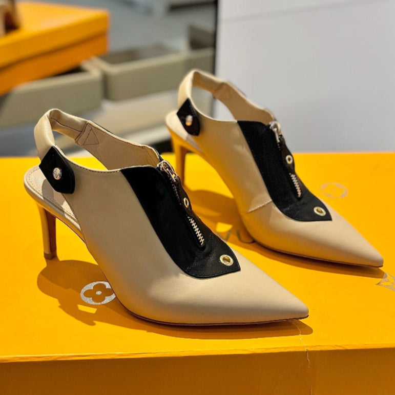 ALLURE HIGH 8 CM SLINGBACK IN SAND BROWN CALFSKIN