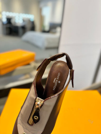 ALLURE HIGH 4.5 CM SLINGBACK IN CHOCOLATE MIX SAND BROWN CALFSKIN