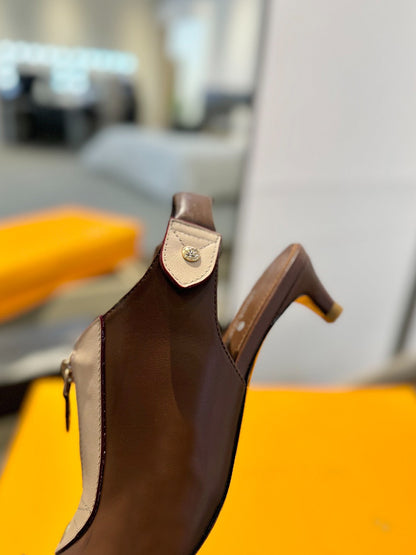 ALLURE HIGH 4.5 CM SLINGBACK IN CHOCOLATE MIX SAND BROWN CALFSKIN