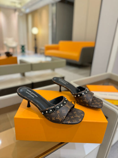 LV X TM 6AM HIGH 4 CM MULE IN CHOCOLATE BROWN MONOGRAM CALFSKIN