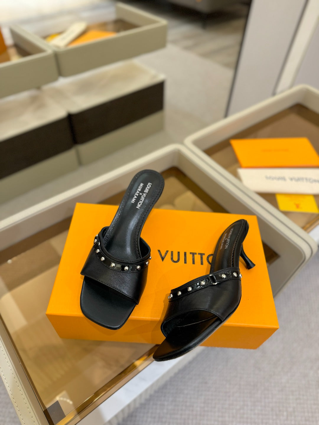 LV X TM 6AM HIGH 4 CM MULE IN BLACK CALFSKIN