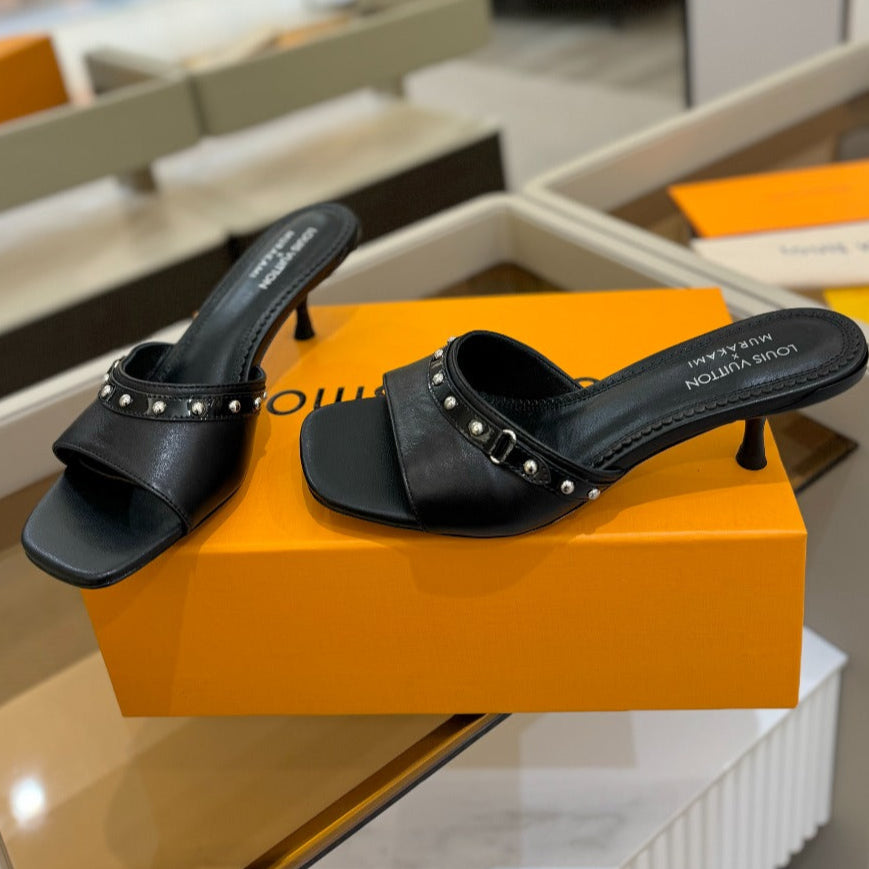 LV X TM 6AM HIGH 4 CM MULE IN BLACK CALFSKIN