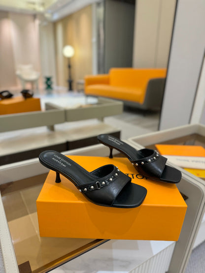 LV X TM 6AM HIGH 4 CM MULE IN BLACK CALFSKIN