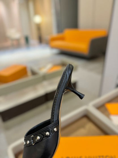LV X TM 6AM HIGH 4 CM MULE IN BLACK CALFSKIN