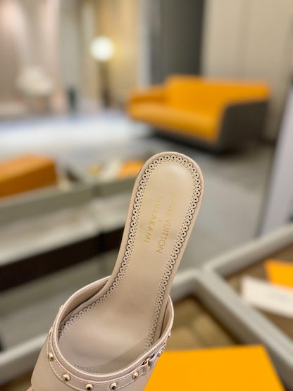 LV X TM 6AM HIGH 4 CM MULE IN LINEN TAN CALFSKIN