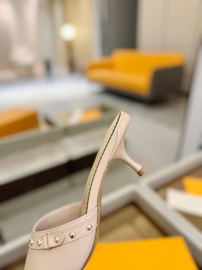LV X TM 6AM HIGH 4 CM MULE IN LINEN TAN CALFSKIN
