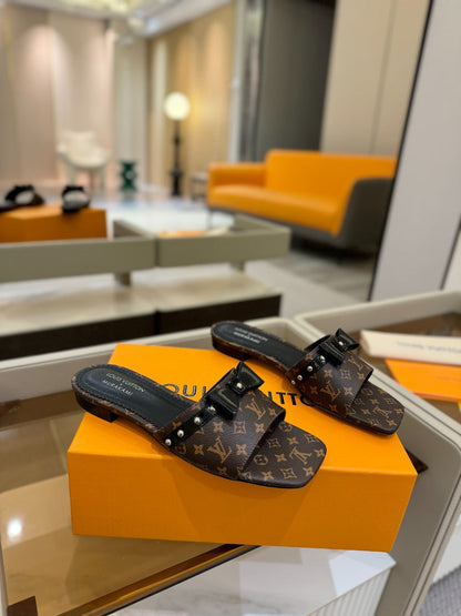 LV X TM 6AM FLAT MULE IN CHOCOLATE BROWN MONOGRAM CALFSKIN