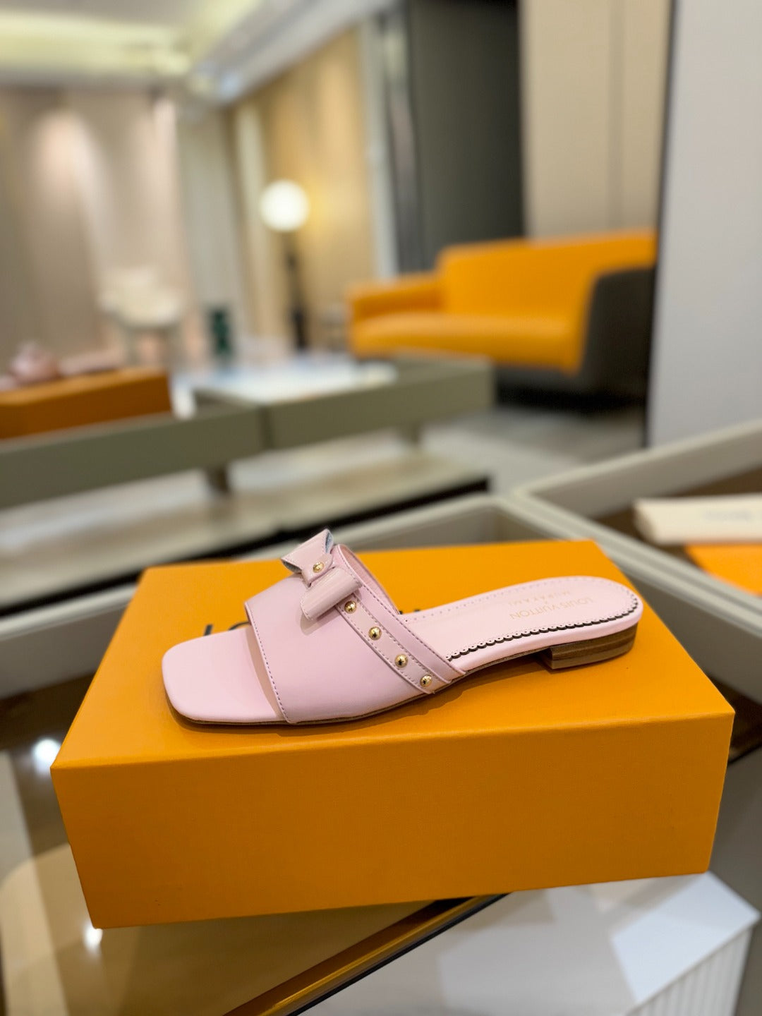 LV X TM 6AM FLAT MULE IN BABY PINK CALFSKIN