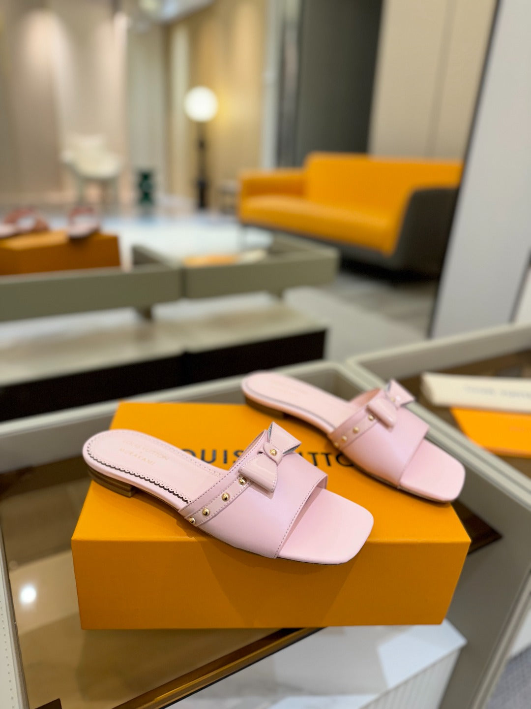 LV X TM 6AM FLAT MULE IN BABY PINK CALFSKIN