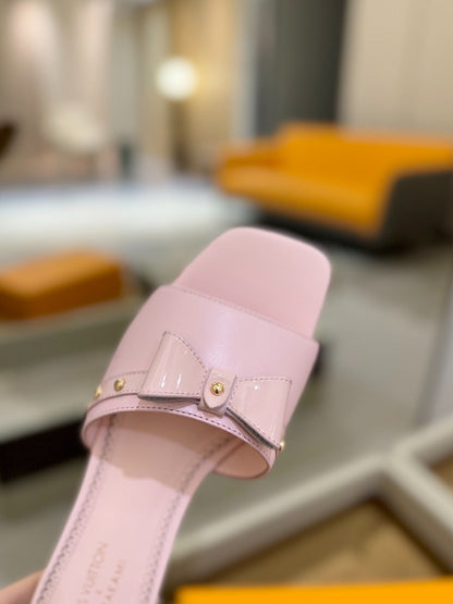 LV X TM 6AM FLAT MULE IN BABY PINK CALFSKIN