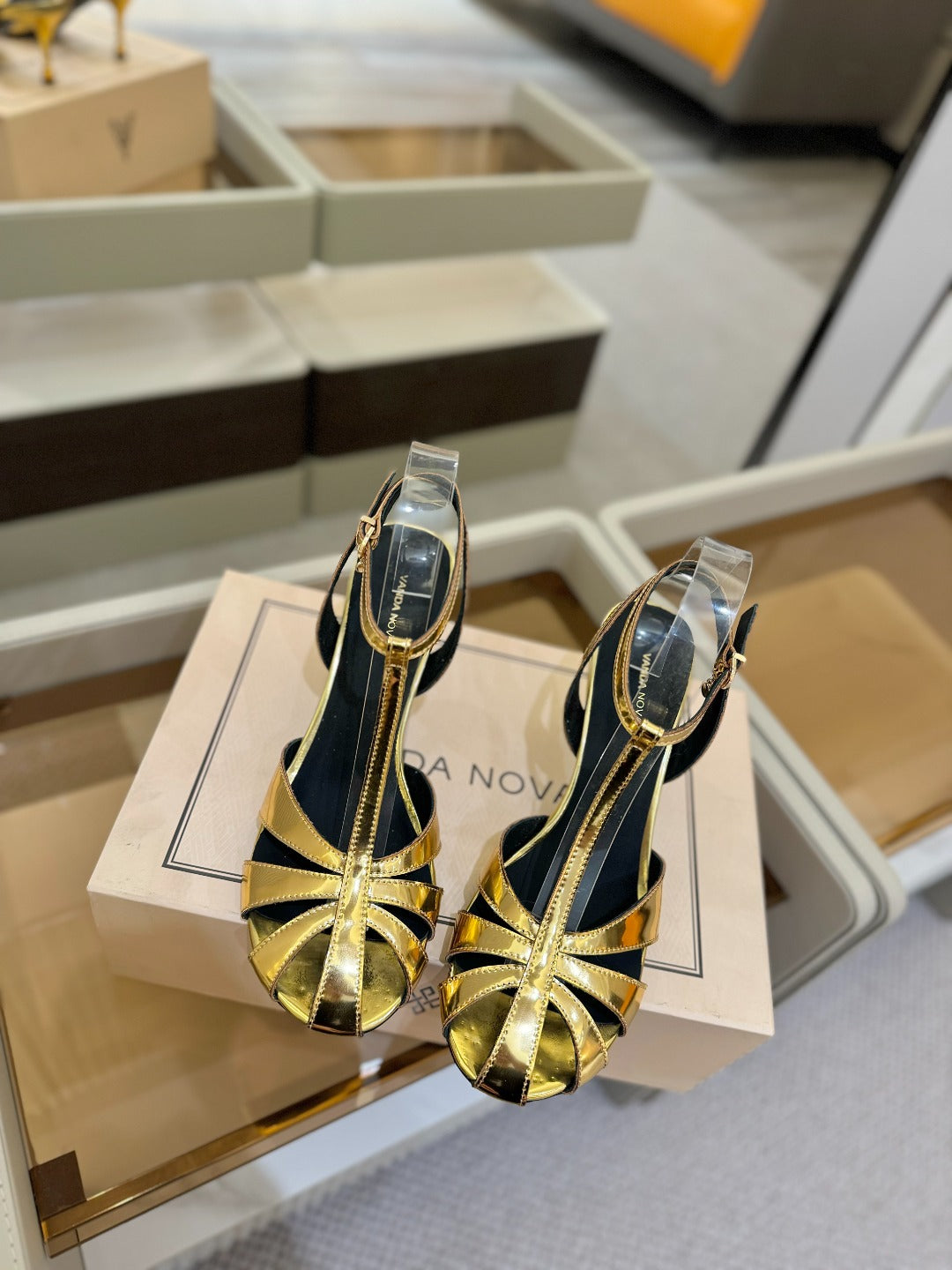 HIGH SANDALS 75 MM IN GOLD CALFSKIN