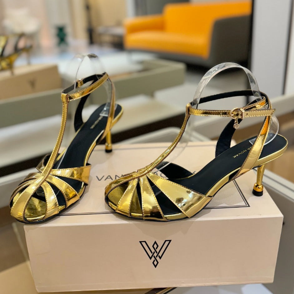 HIGH SANDALS 75 MM IN GOLD CALFSKIN