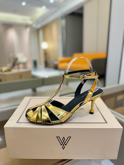 HIGH SANDALS 75 MM IN GOLD CALFSKIN