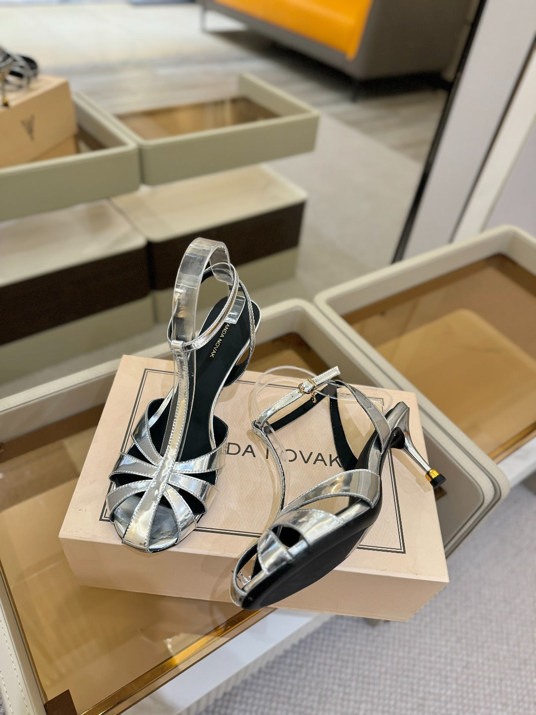 HIGH SANDALS 75 MM IN SILVER CALFSKIN