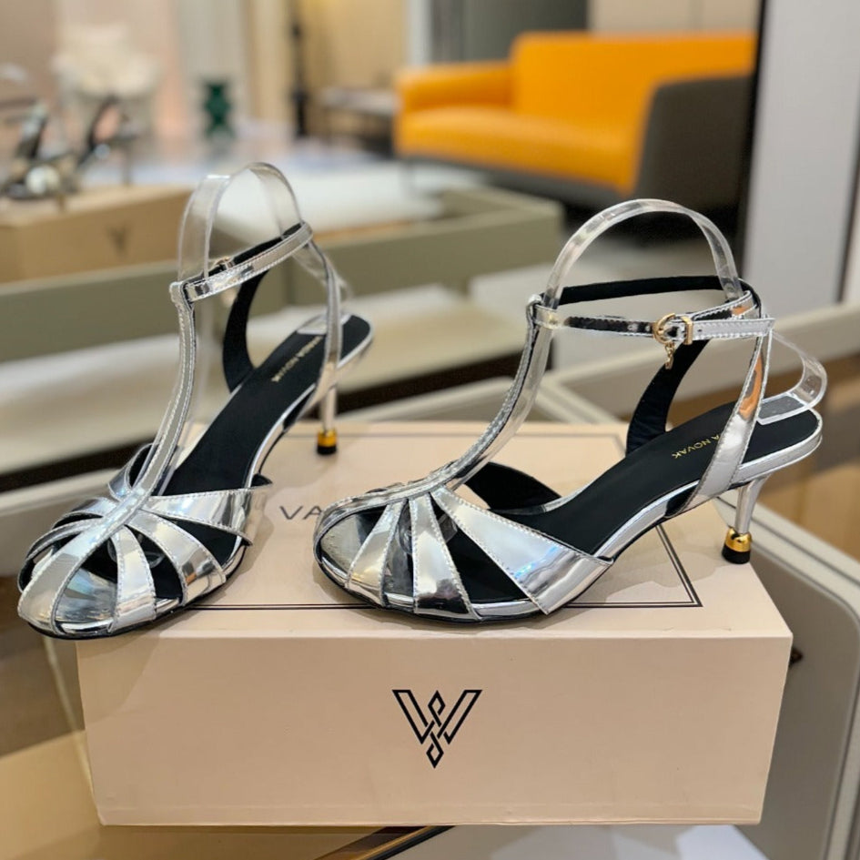 HIGH SANDALS 75 MM IN SILVER CALFSKIN