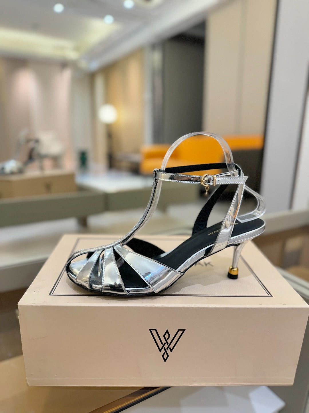 HIGH SANDALS 75 MM IN SILVER CALFSKIN