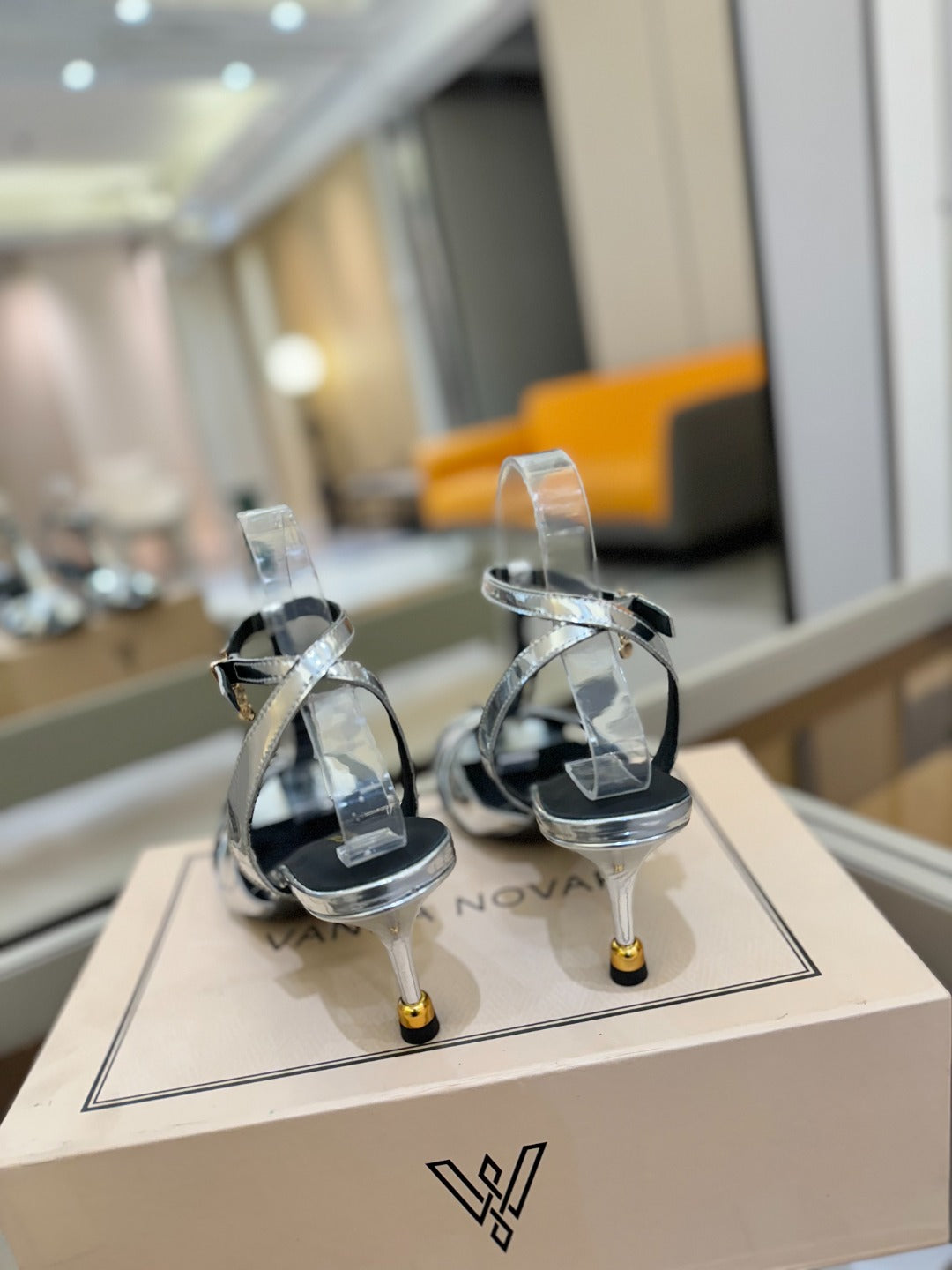 HIGH SANDALS 75 MM IN SILVER CALFSKIN