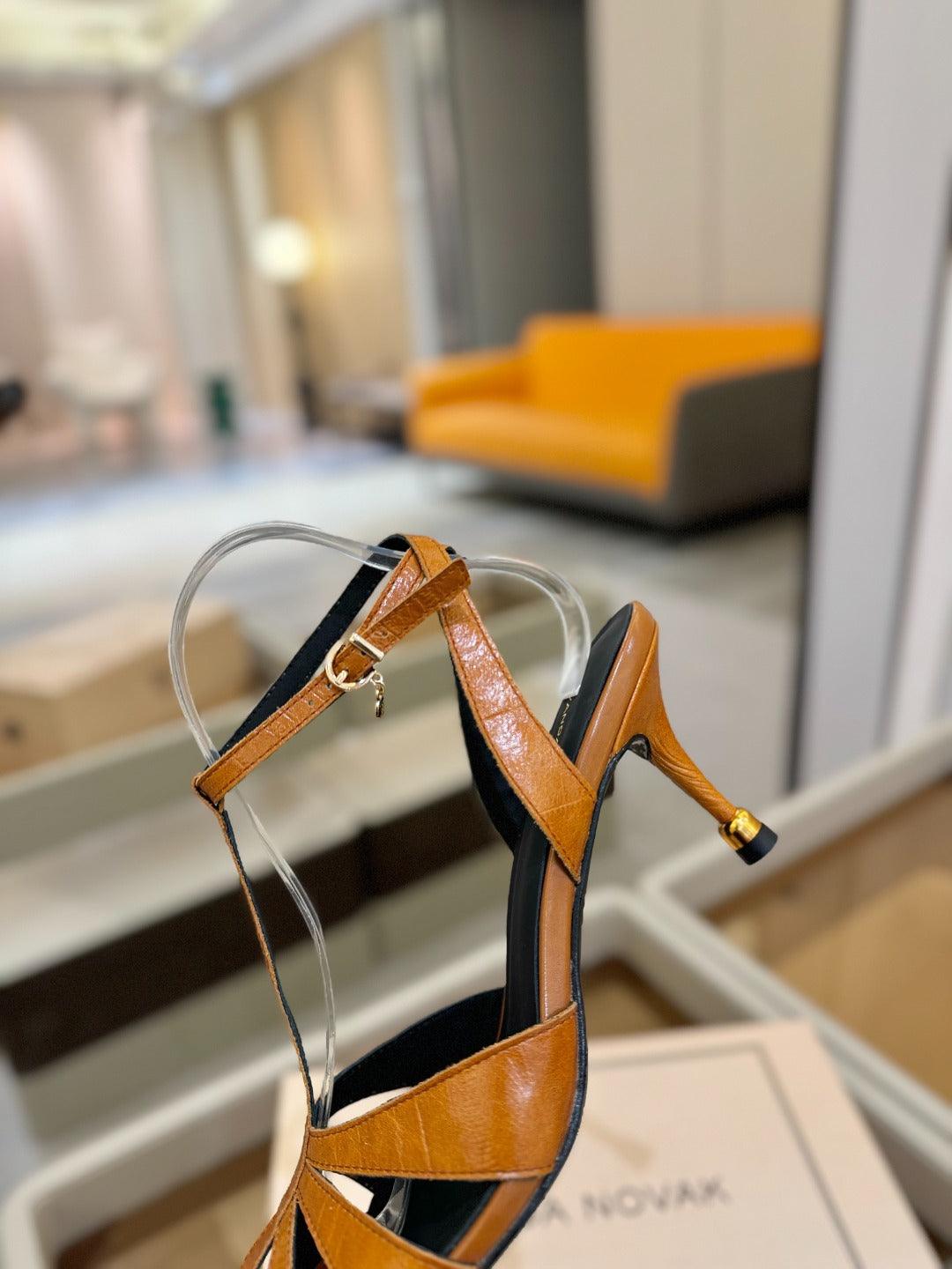 HIGH SANDALS 75 MM IN CINNAMON BROWN CALFSKIN