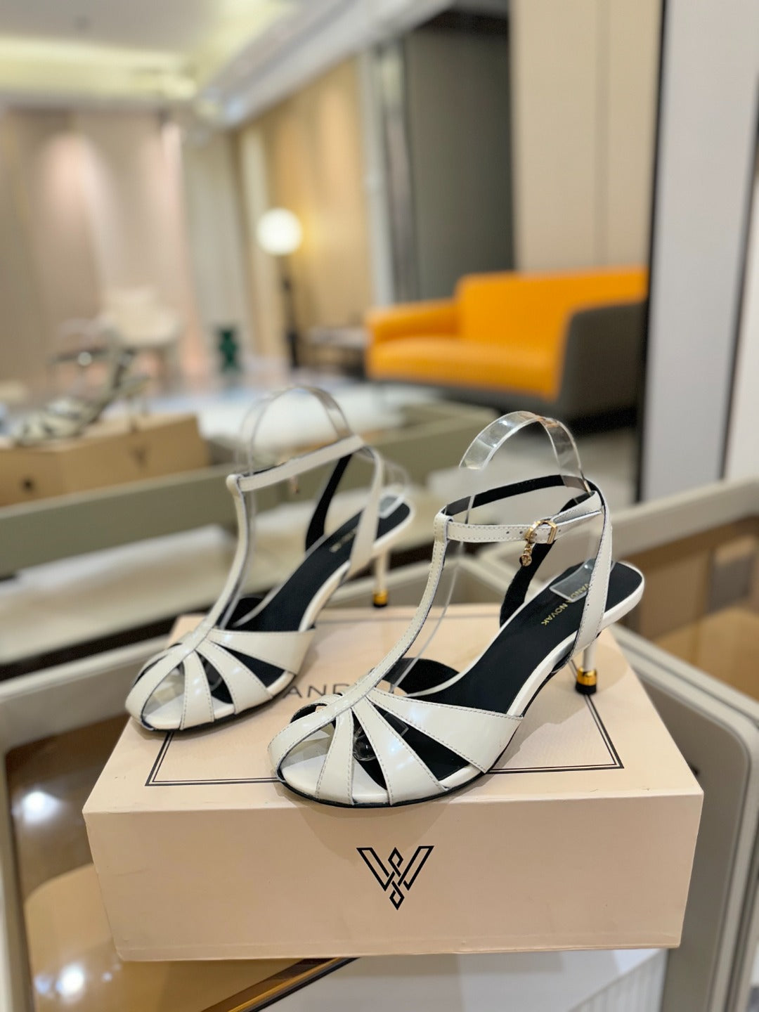 HIGH SANDALS 75 MM IN WHITE CALFSKIN