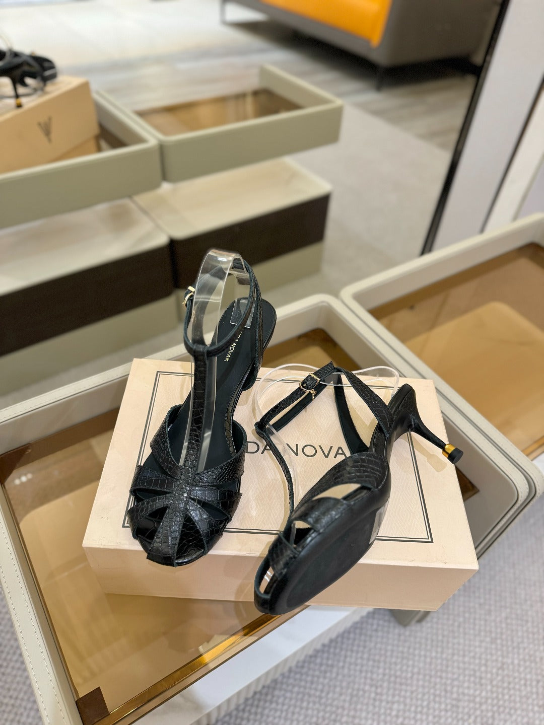 HIGH SANDALS 75 MM IN BLACK CALFSKIN