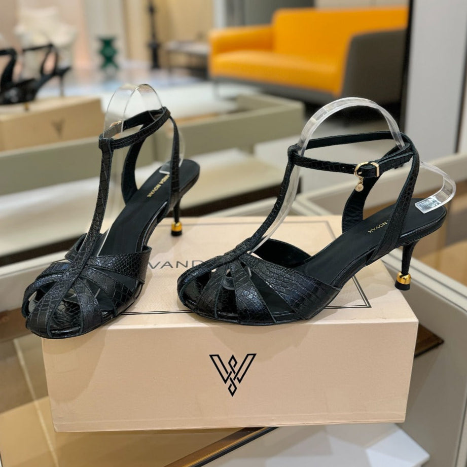 HIGH SANDALS 75 MM IN BLACK CALFSKIN