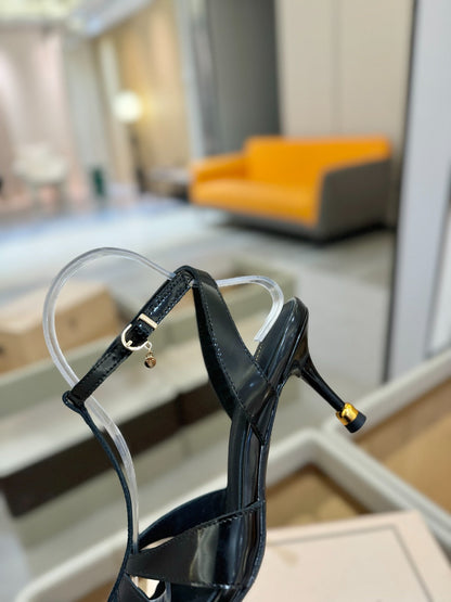 HIGH SANDALS 75 MM IN BLACK PATENT CALFSKIN