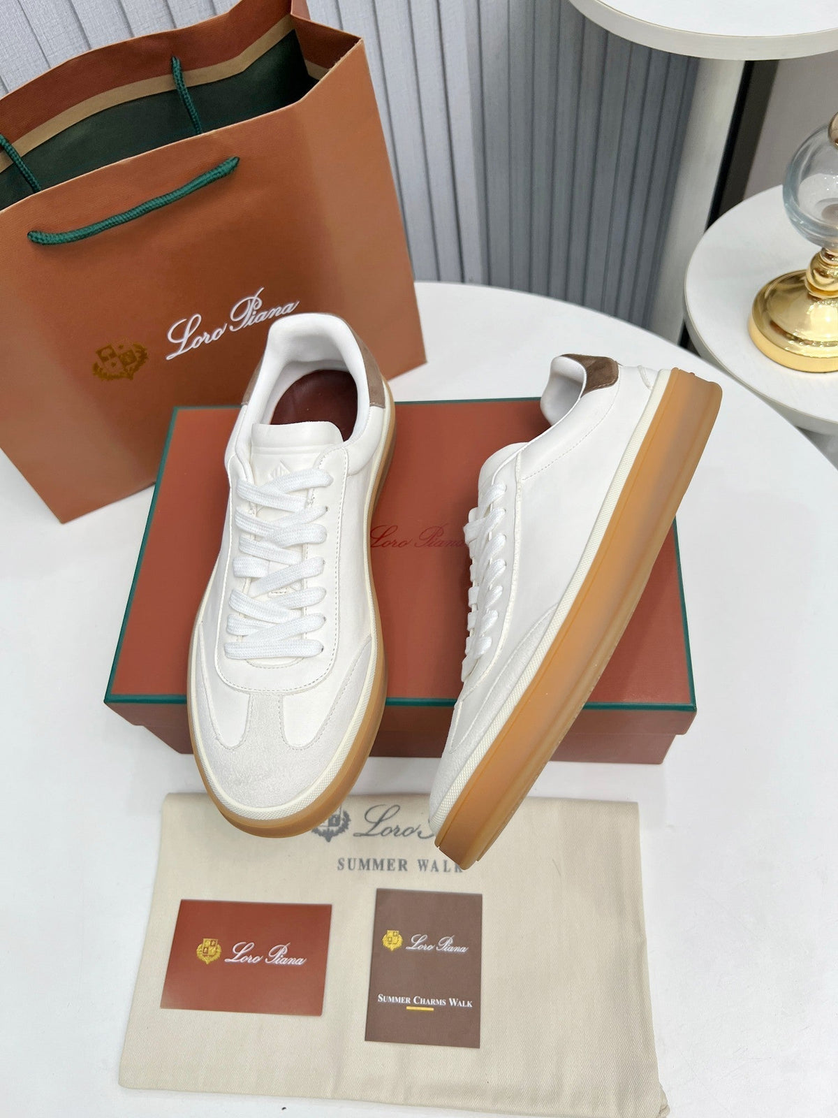 LP TENNIS WALK SNEAKERS WHITE AND LIGHT GRAY CALFSKIN