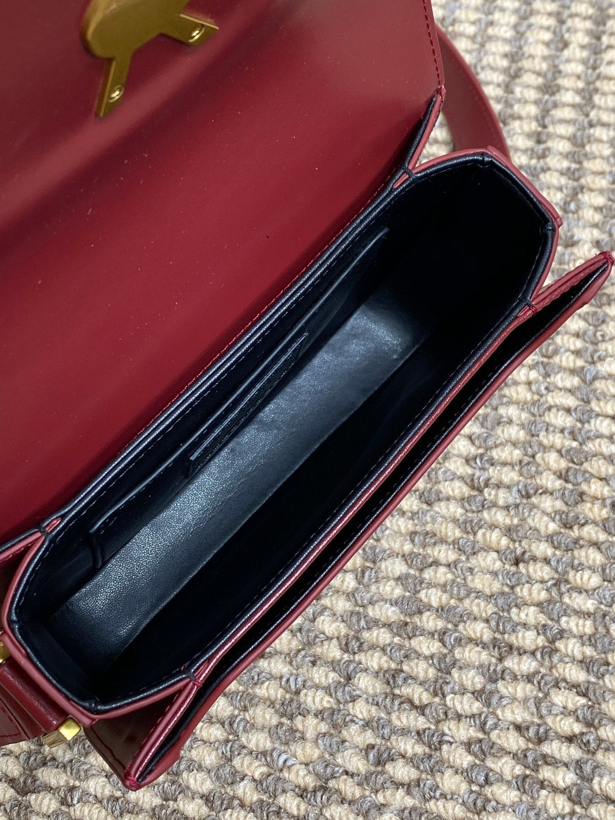 SOLFERINO SMALL SATCHEL 19 IN SCARLET RED CALFSKIN GOLD HARDWARE