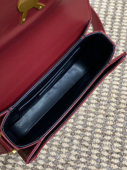 SOLFERINO SMALL SATCHEL 19 IN SCARLET RED CALFSKIN GOLD HARDWARE