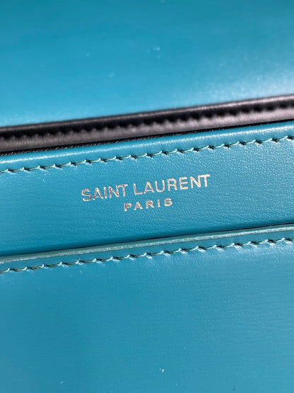 SOLFERINO SMALL SATCHEL 23 IN CERULEAN BLUE CALFSKIN GOLD HARDWARE