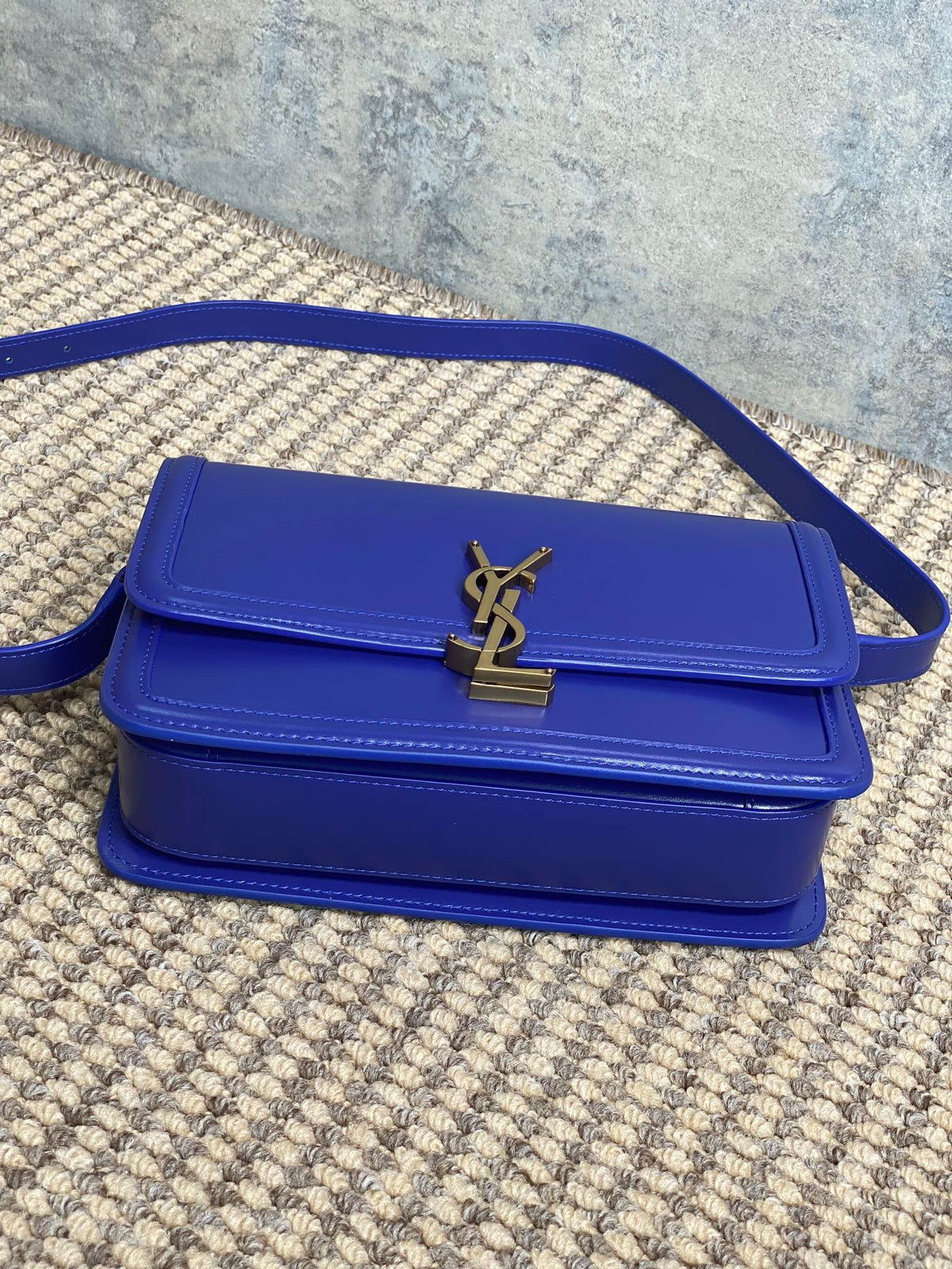 SOLFERINO SMALL SATCHEL 23 IN INDIGO BLUE CALFSKIN GOLD HARDWARE