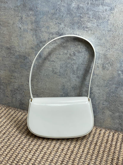 VOLTAIRE IN BOX SHOULDER BAG 21 IN WHITE CALFSKIN GOLD METALLIC