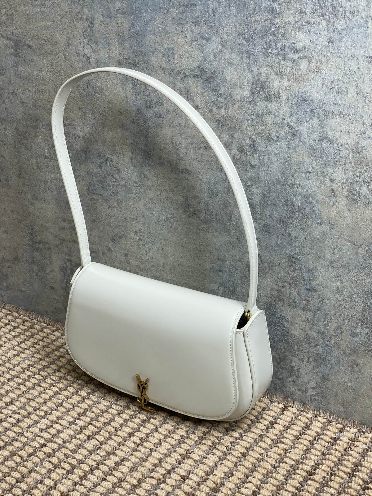 VOLTAIRE IN BOX SHOULDER BAG 21 IN WHITE CALFSKIN GOLD METALLIC