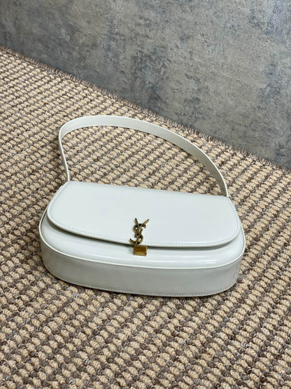 VOLTAIRE IN BOX SHOULDER BAG 21 IN WHITE CALFSKIN GOLD METALLIC