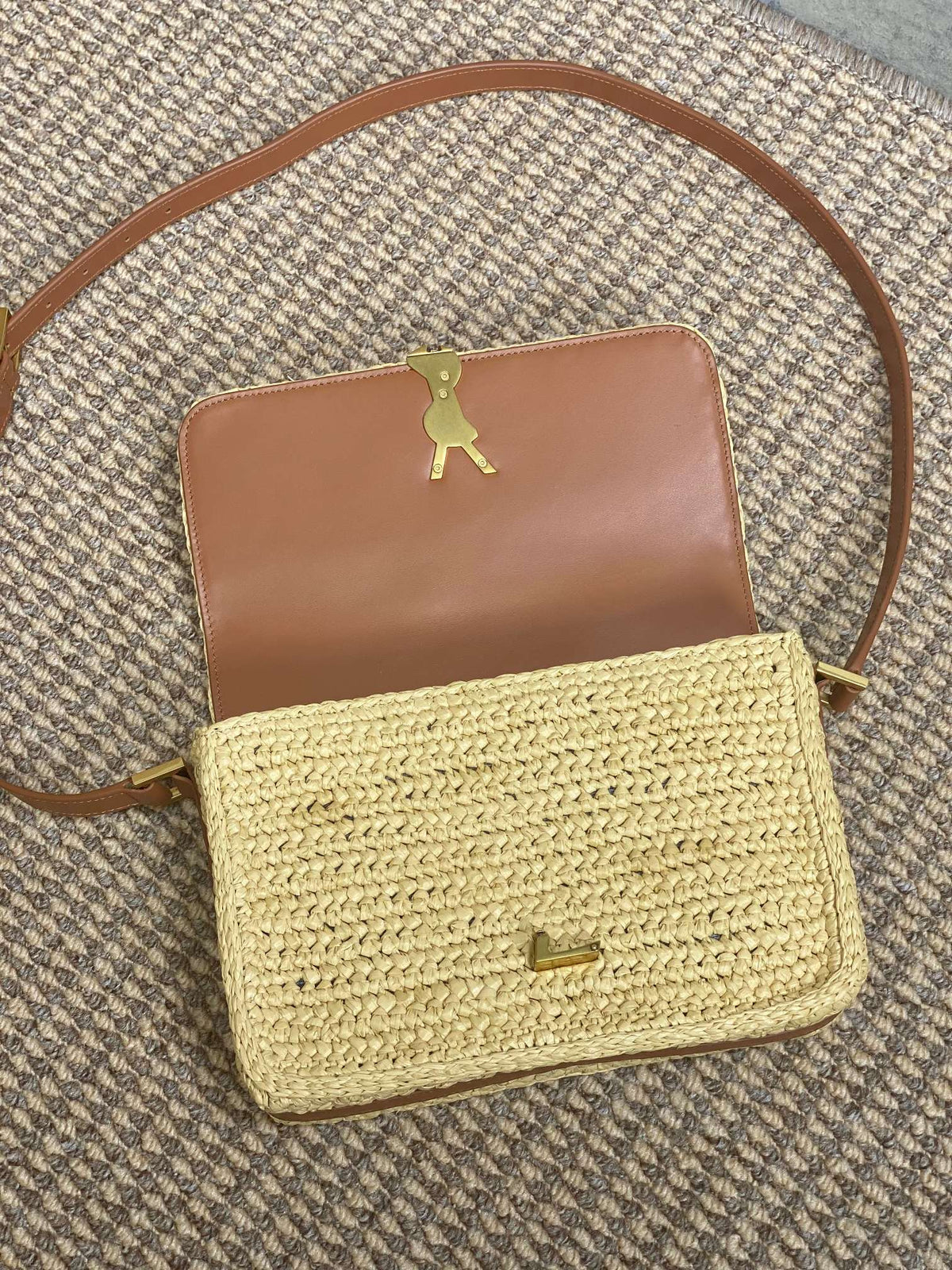 SOLFERINO MEDIUM CROSSBODY BAG 23 IN BEIGE MIX BROWN RAFFIA