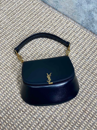 VOLTAIRE TOP HANDLE IN BOX 21 IN BLACK CALFSKIN GOLD HARDWARE