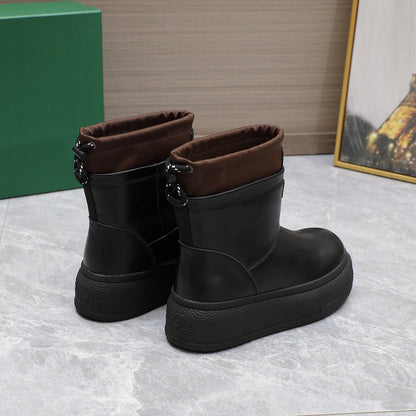 THICK-SOLED SNOW BOOTS IN BLACK CALFSKIN MIX CHOCOLATE NYLON