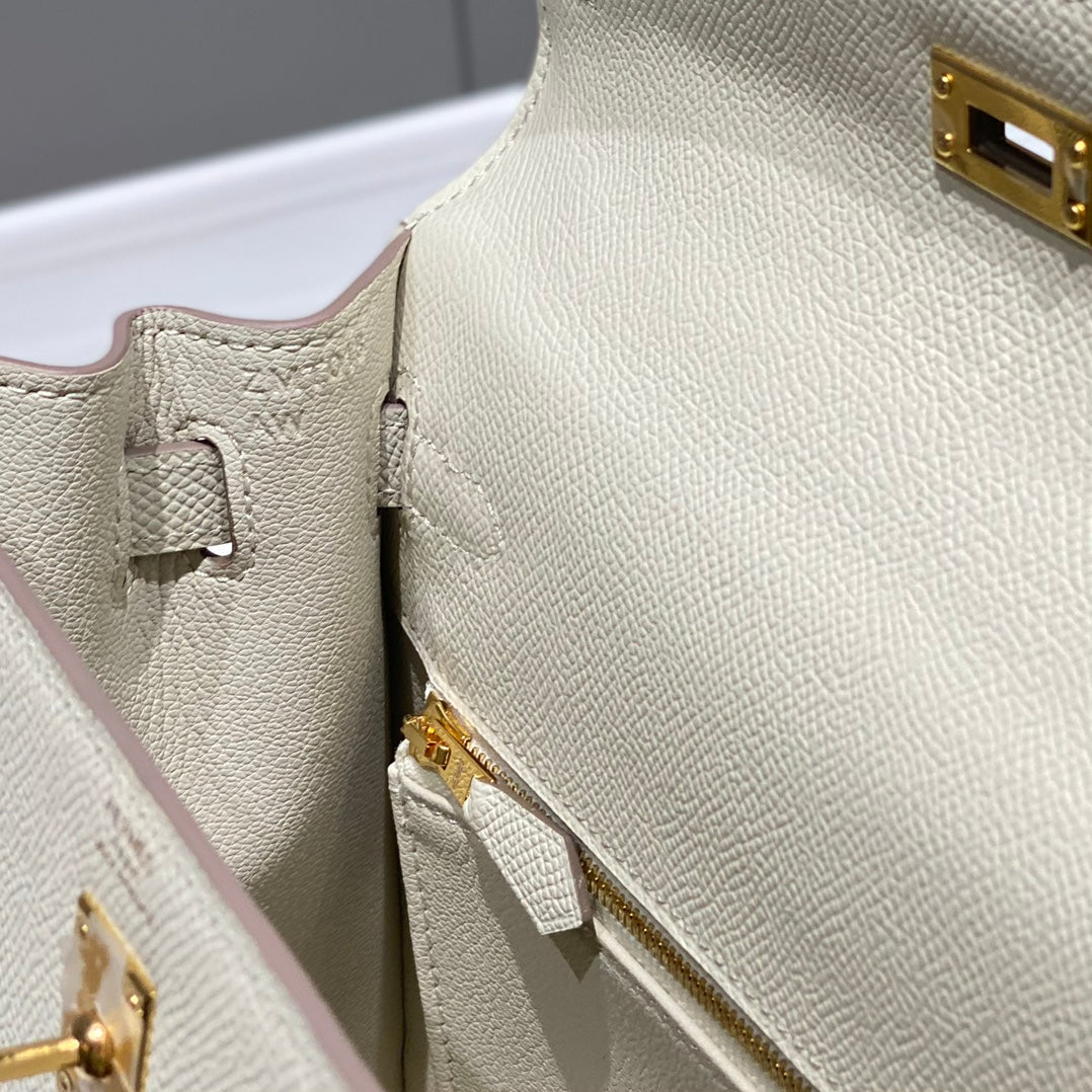 KELLY 25CM IN NATA EPSOM CALFSKIN GOLD HARDWARE