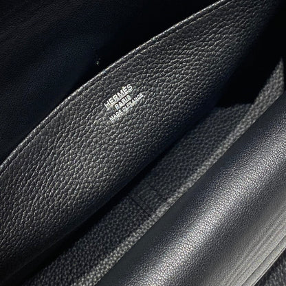 HALZAN 25 HANDLE BAG IN BLACK GRAINED CALFSKIN SILVER HARDWARE