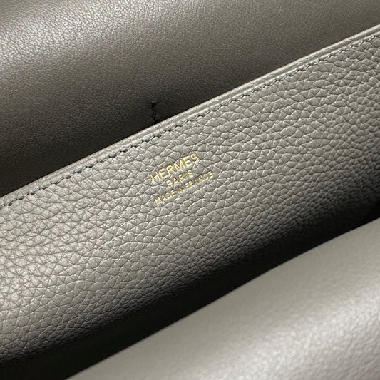 HALZAN 25 HANDLE BAG IN GREY GRAINED CALFSKIN