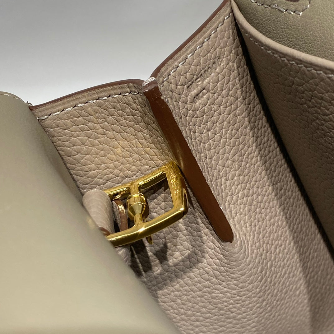 HALZAN 25 HANDLE BAG IN COFFEE BROWN GRAINED CALFSKIN