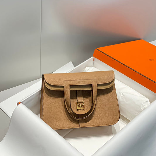 HALZAN 25 HANDLE BAG IN TORTILLA BROWN GRAINED CALFSKIN