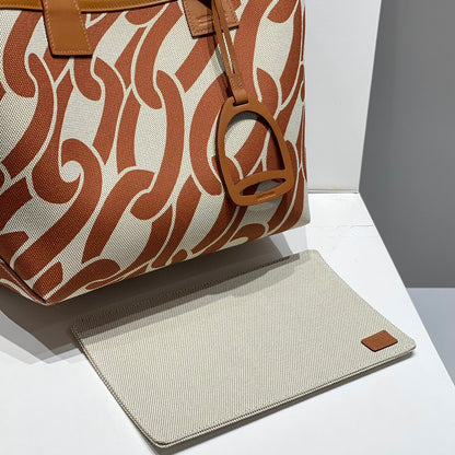 STEEPLE 28 BAG IN OFF-WHITE MIX BROWN CANVAS AND CALFSKIN