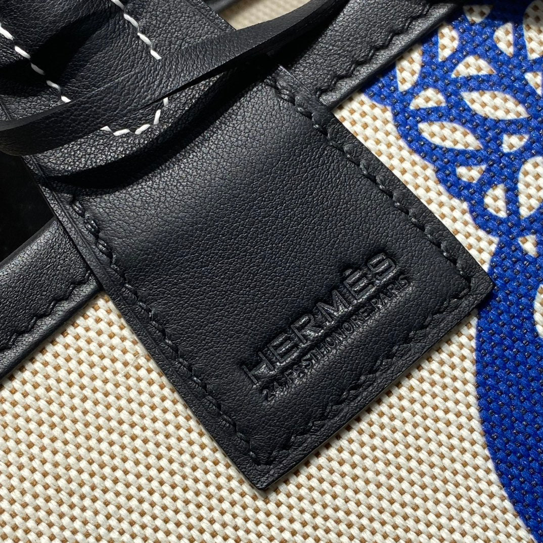 STEEPLE 28 BAG IN OFF-WHITE MIX BLUE CANVAS AND BLACK CALFSKIN