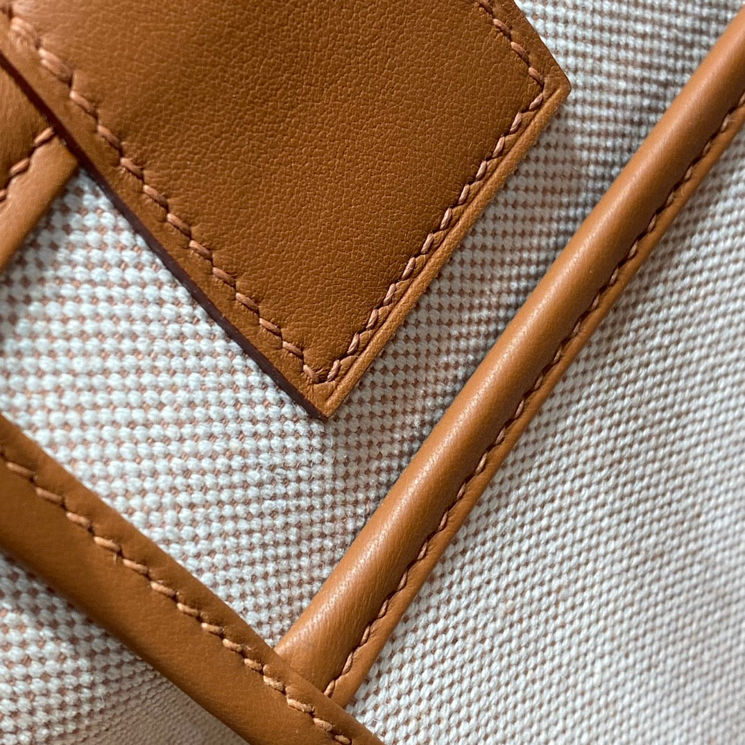 STEEPLE 28 BAG IN OFF-WHITE MIX RED CANVAS AND BROWN CALFSKIN