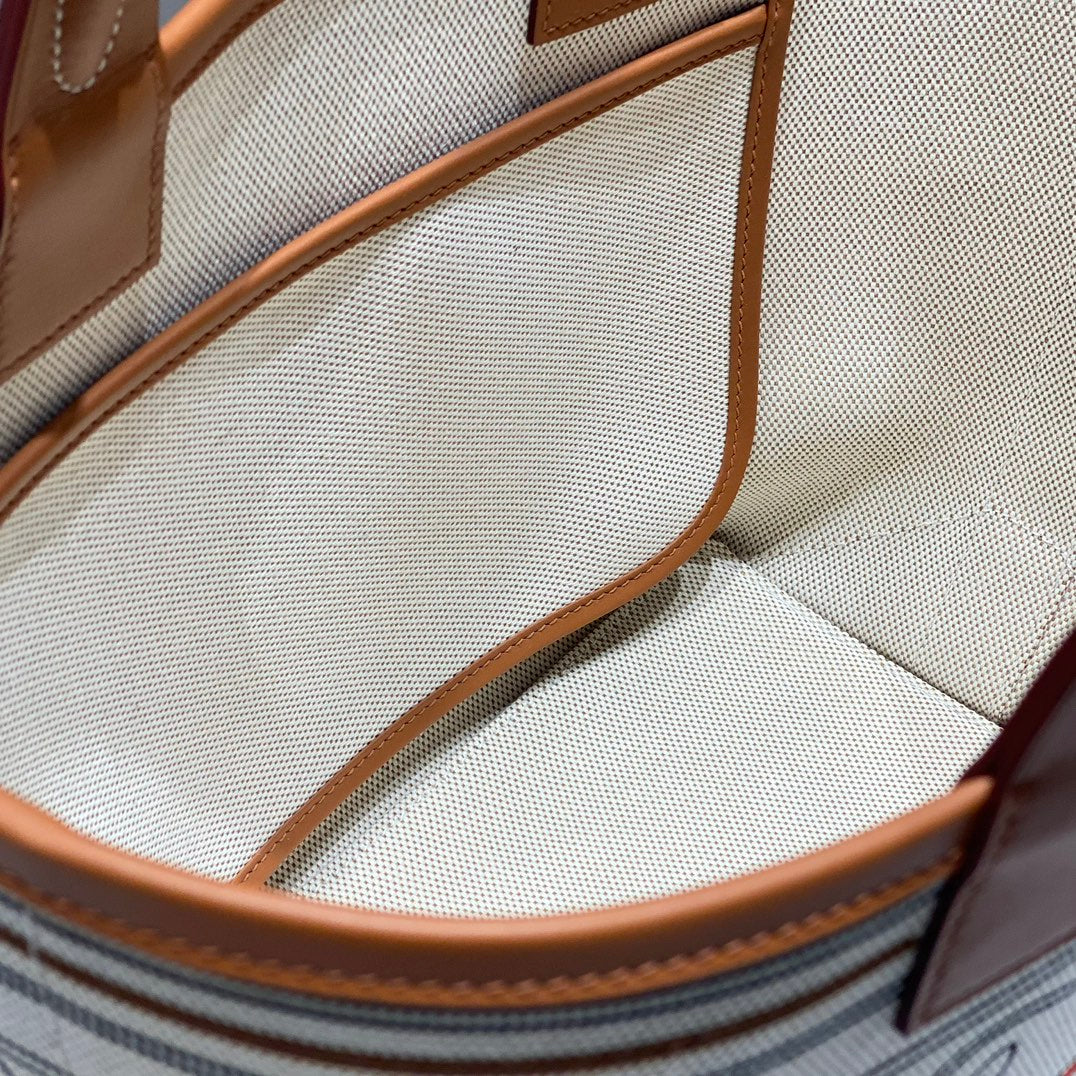 STEEPLE 28 BAG IN BEIGE CANVAS AND BROWN SWIFT LEATHER